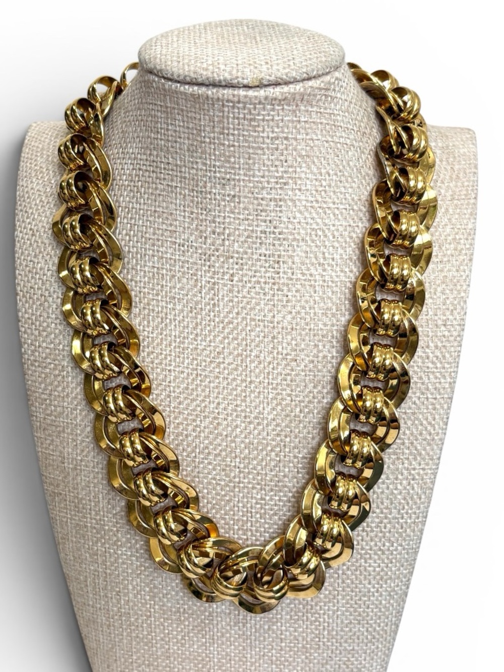 Vintage Monet Gold Tone Double Chain Linked Chunky Necklace